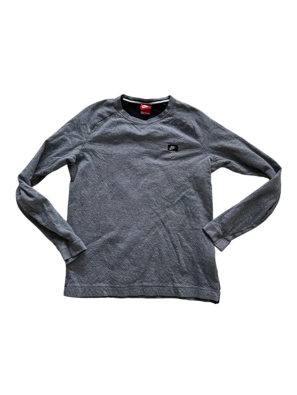 Nike Long Sleeve Crewneck Sweatshirt Men’s Medium Gray Pullover Patch Logo